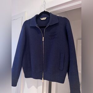 Miu Miu Dark Blue Knit Zip Cardigan